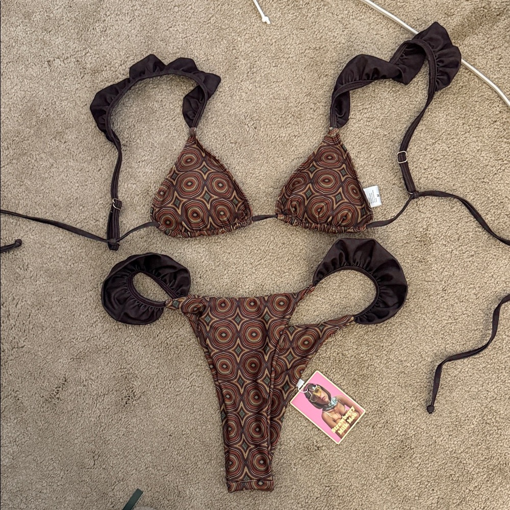 Strawberry Milk Mob Brown Geometric Bikini